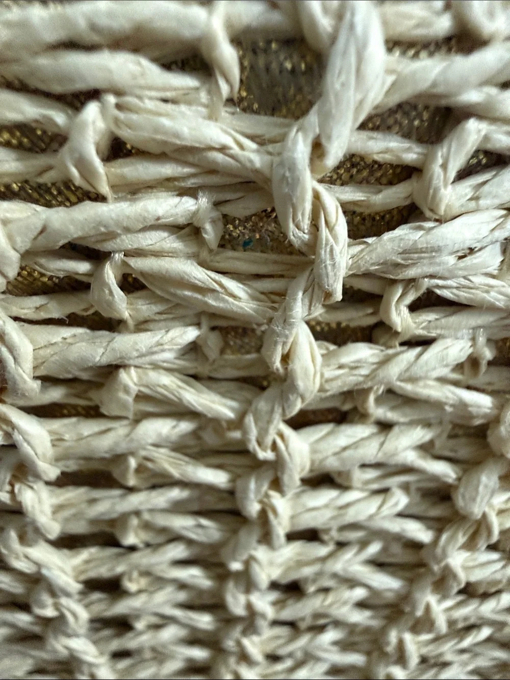 HAUTE HIPPIE Woven Round Crossbody Bag in Natural with Gold Chain & Gold Shimmer - Picture 13 of 14